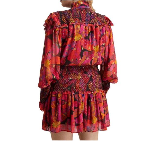 FARM Rio Daisy Hearts Smocked Drop Waist Mini Dress Size Small - Picture 2 of 11